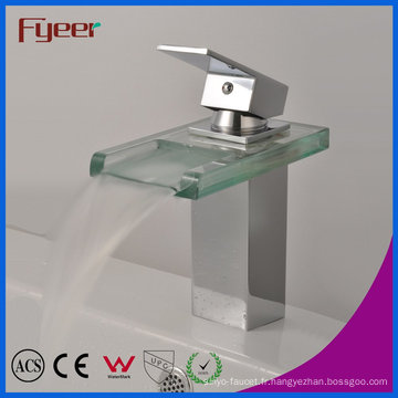 Fyeer Chrome Plaqué Carré En Verre Cascade Bec Unique Mitigeur En Laiton Lavabo Robinet Mitigeur Robinet D&#39;eau Wasserhahn